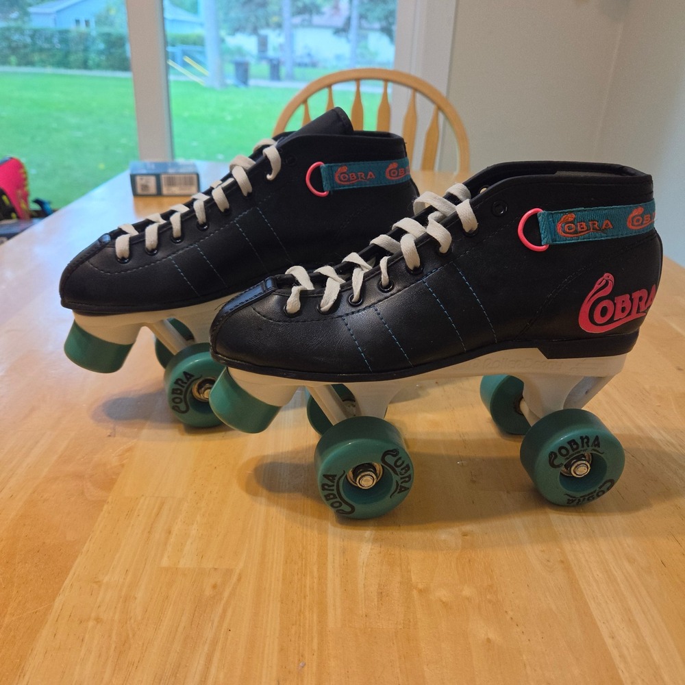 Vintage Roller Derby Cobra Quad Roller Skates Black Pink Teal Size 6 340 Retro
